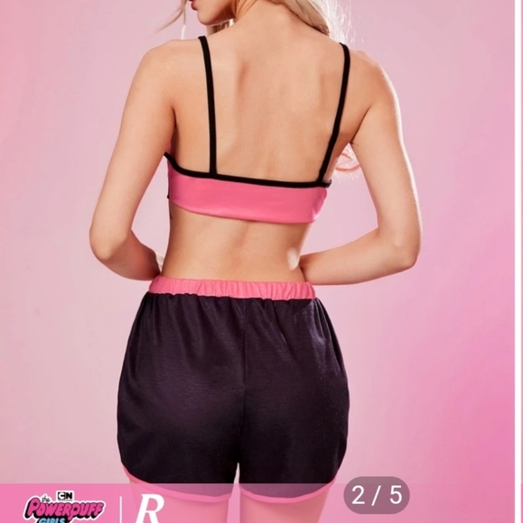 POWERPUFF GIRLS Blossom pink black top and shorts set NWT - Picture 2 of 3